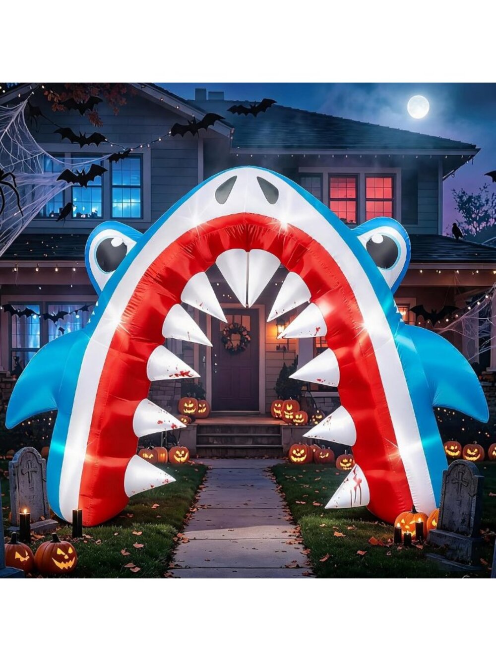 13FT Inflatable Blue Shark Arch for Halloween Yard Lawn Decor & Party Fun